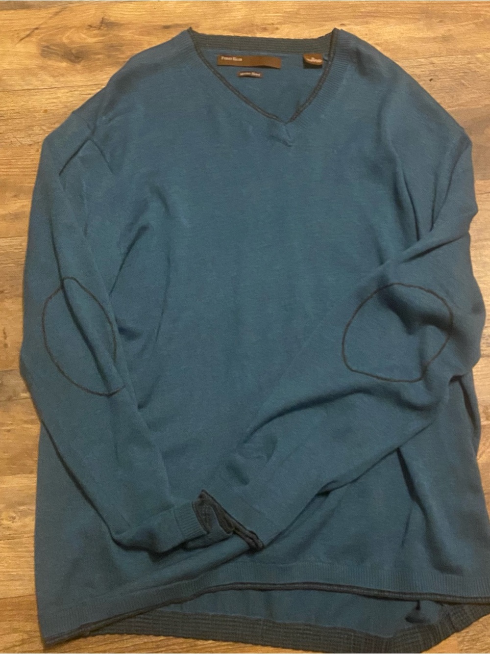 Perry Ellis Teal Blue V-Neck Sweater with Elbow Patches